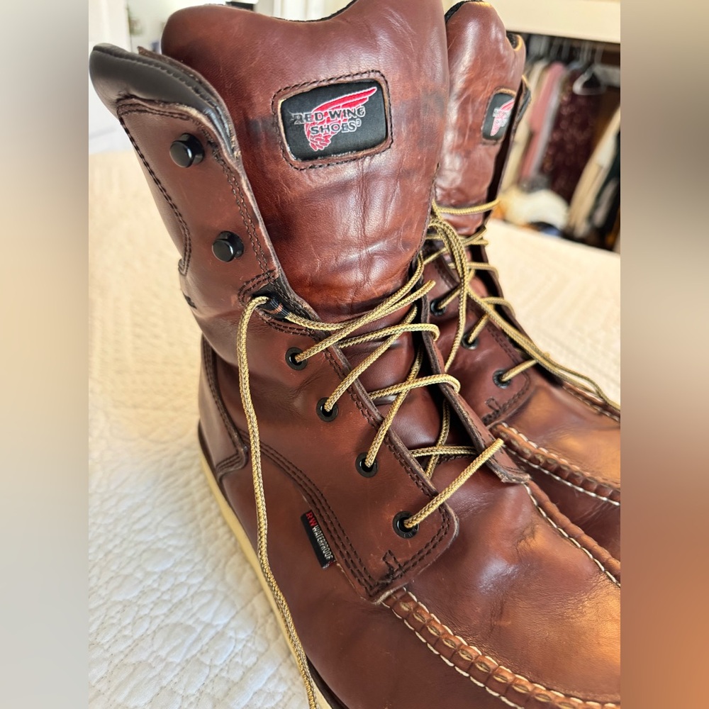 Red Wing Leather Boots #411 8-inch Waterproof Soft Toe Size 12 E2 Slip Resistant - Picture 14 of 14